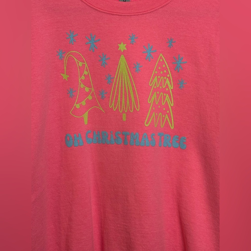 Gildan Pink Holiday Sweater with Tree Design - Picture 2 of 7
